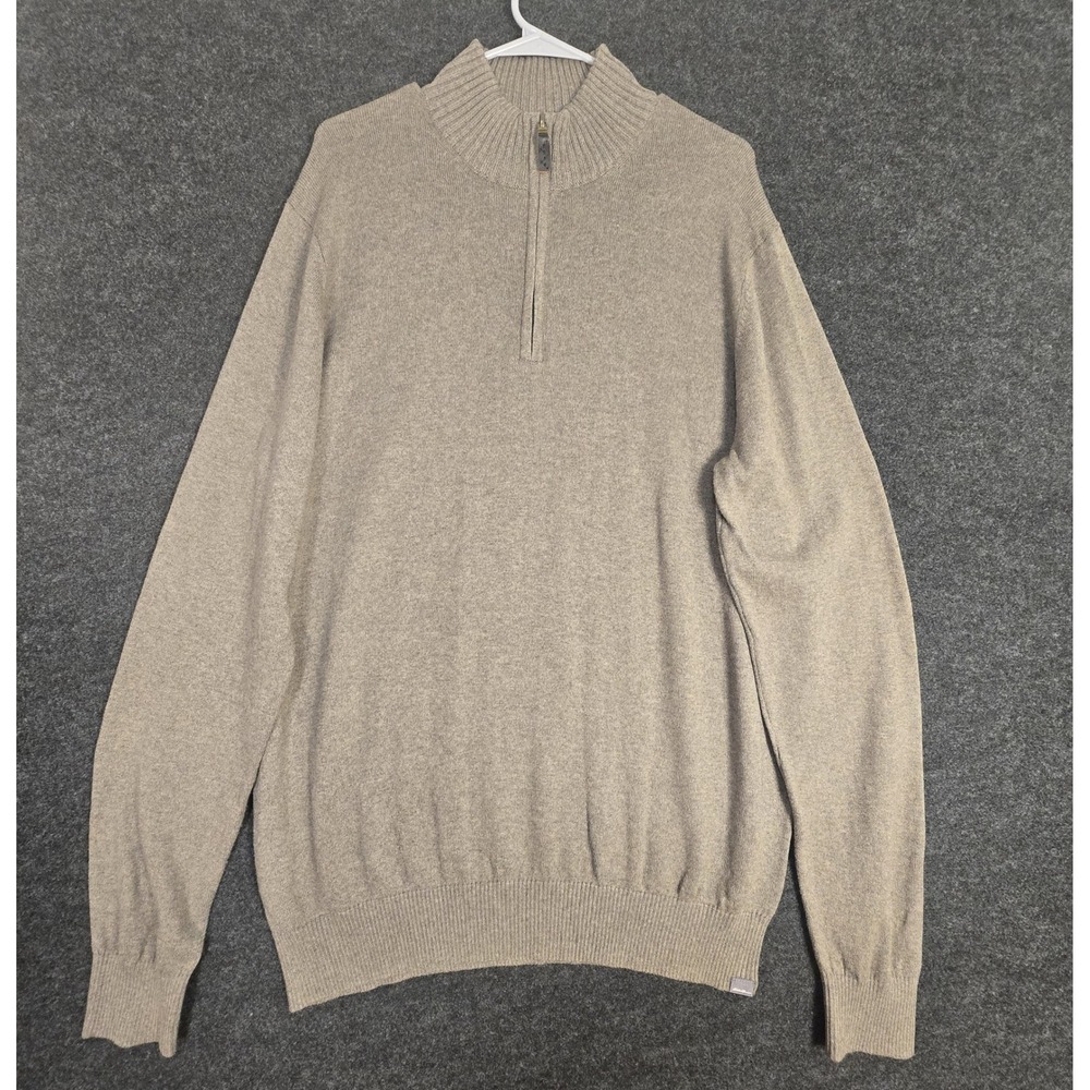 Eddie Bauer Mens Tall Large Cotton Cashmere 1/4 Zip Sweater Beige